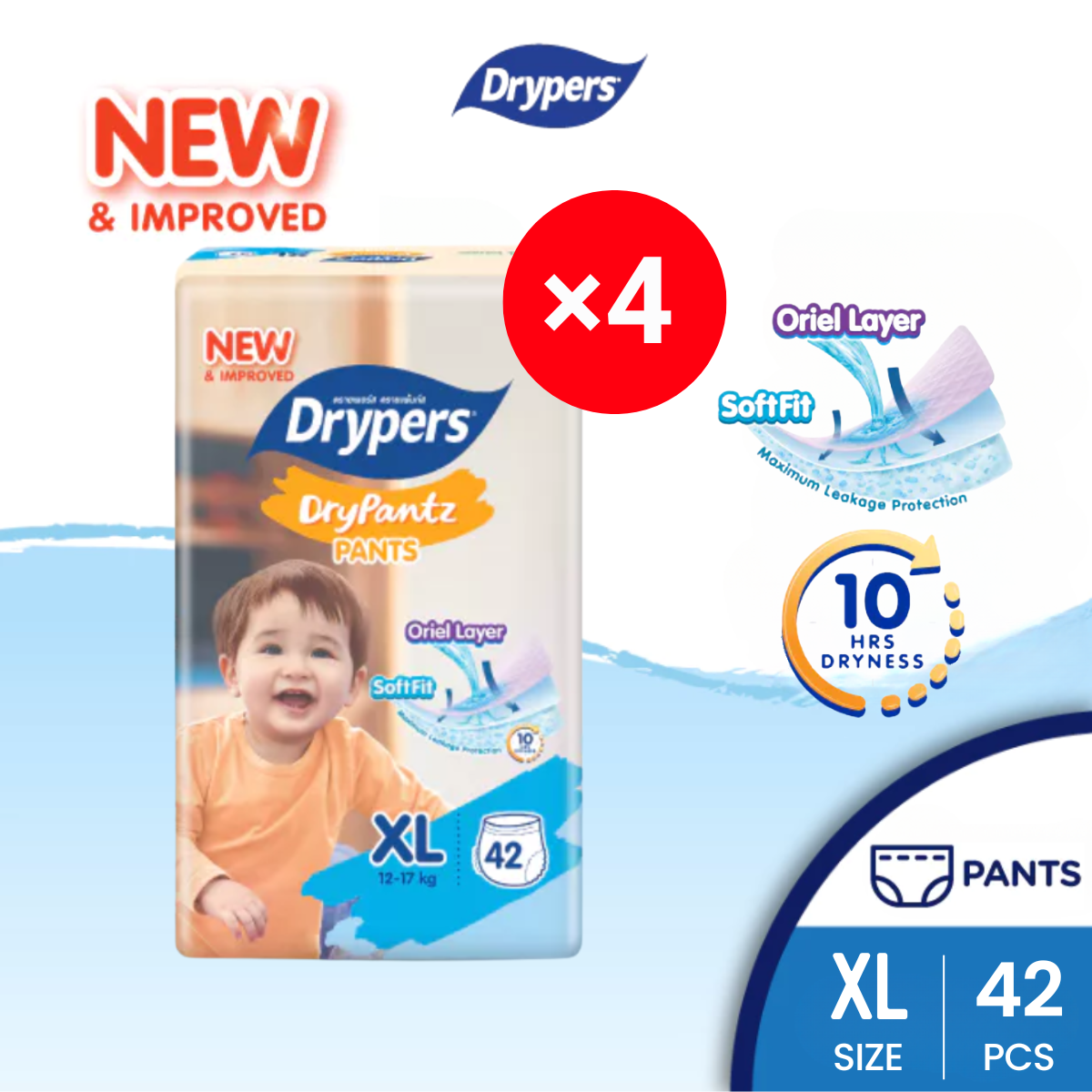 [Carton] DRYPERS DryPantz - Pants × 4 (M58s / L48s / XL42s / XXL36s)