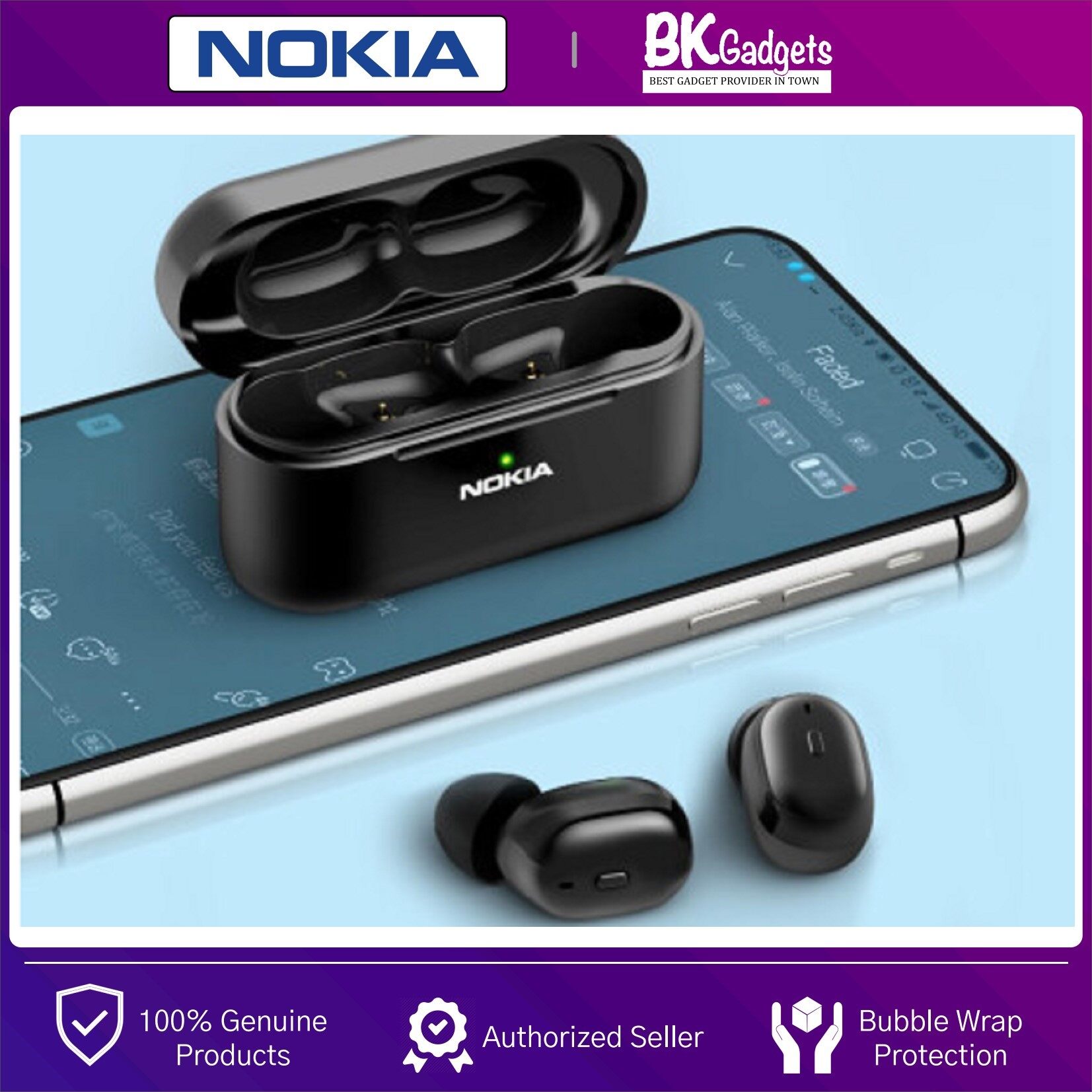 NOKIA Essential E3200 True Wireless Stereo Earphones with Case - Voice Control on Demand | Bluetooth 5.0 | 17H Play Time | IPX57 Waterproofs