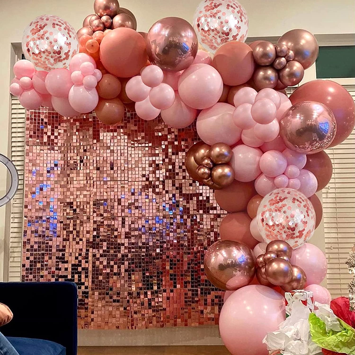 #koko party supplies#1 SetPink Balloons Arch Dusty Pink MetallicGold BalloonGlitter Curtain for Wedding Bachelorette Party Deco