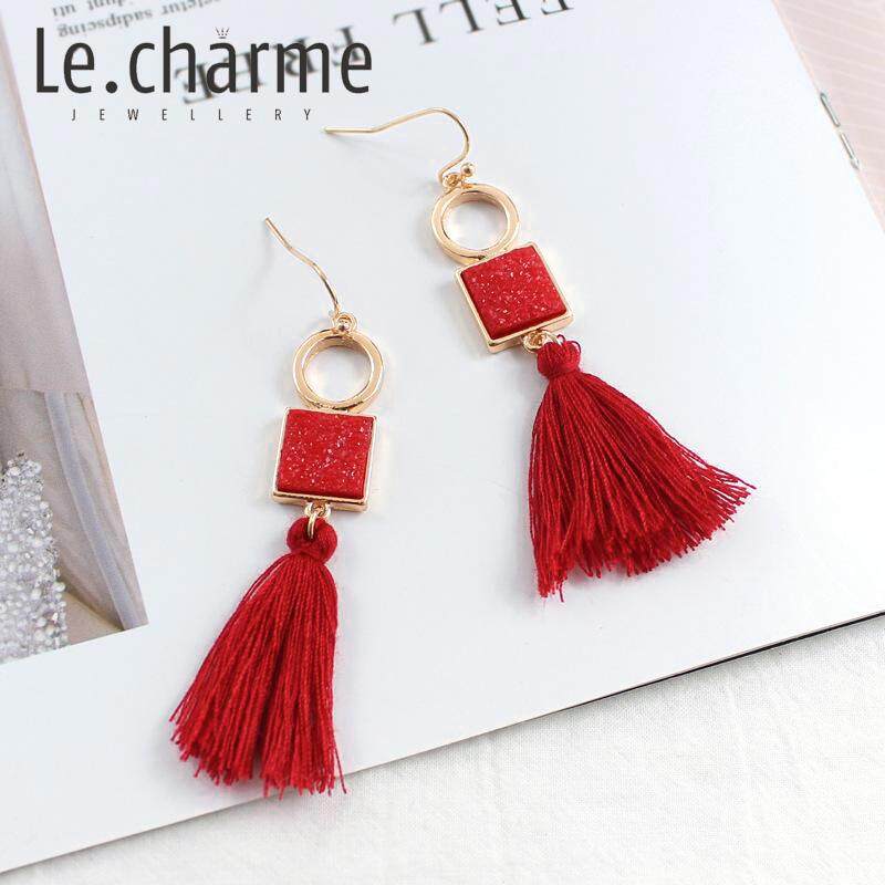 Le.Charme  Square Spar Earrings For Women Baroque Long Tassel Korean Earrings 2019 New