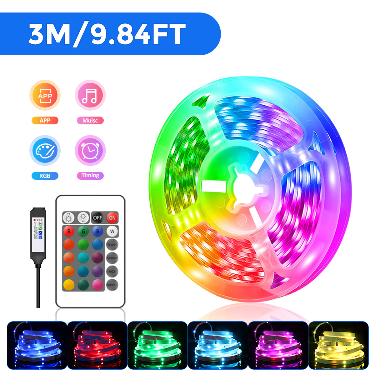 RGB LED Strip Light 5/10/15/20/30/40M With Remote+App Control For Bedroom Indoors Decorative Music Synchronization LED Strip Light