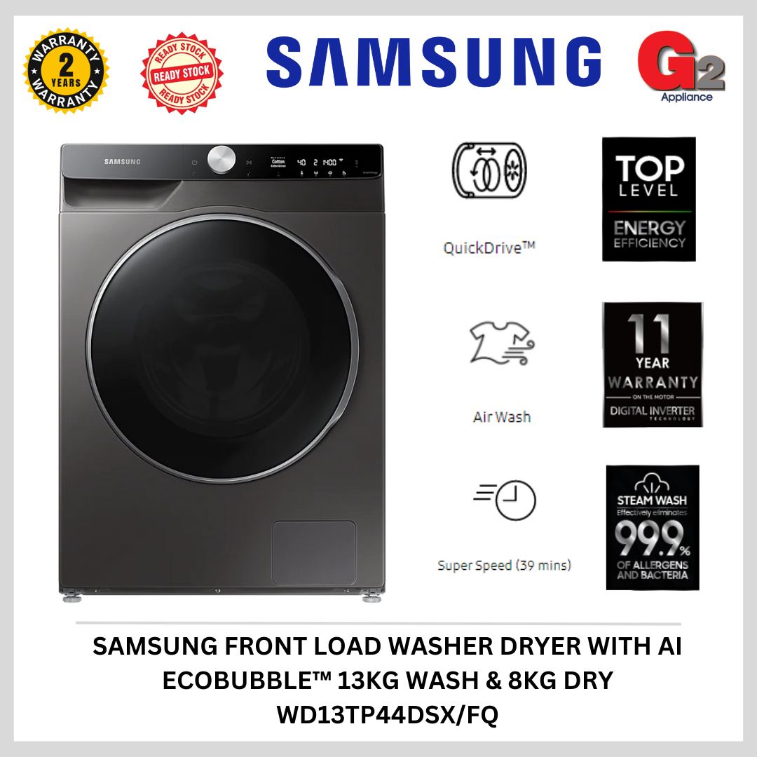 Samsung (Ready Stock+Authorised Dealer) Front Load Washer Dryer (13kg/8kg) WD-13TP44DSX - Samsung Warranty Malaysia
