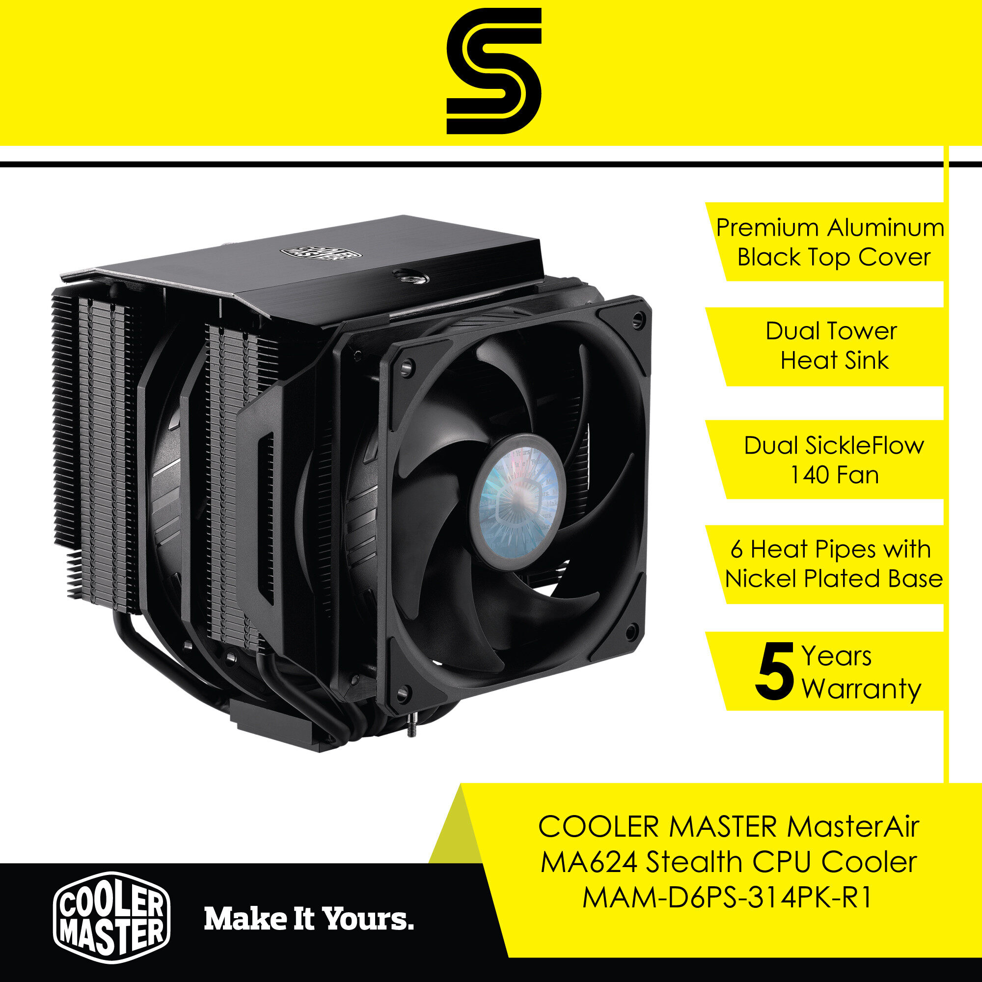 COOLER MASTER MasterAir MA624 Stealth CPU Cooler - MAM-D6PS-314PK-R1