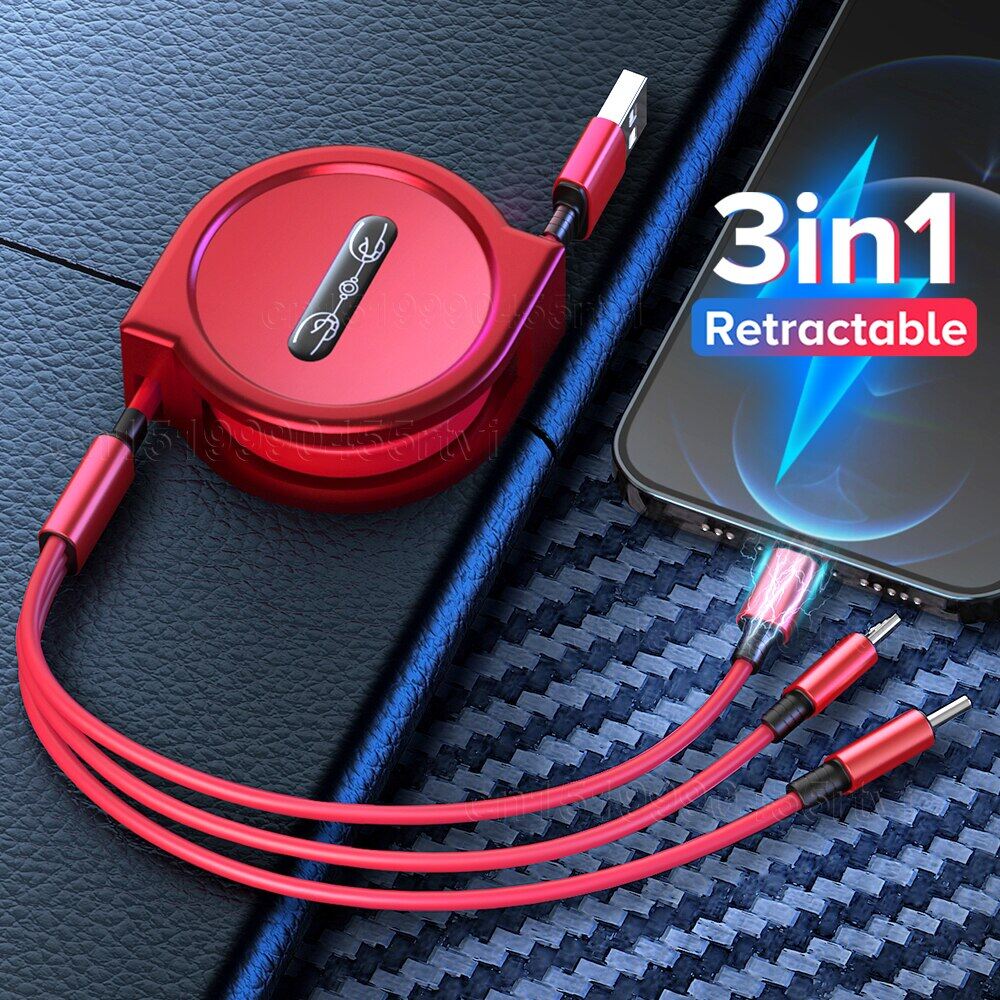 120cm 3 trong 1 sạc usb cáp cho iphone micro usb loại c cáp có thể thu vào cáp di động cho android