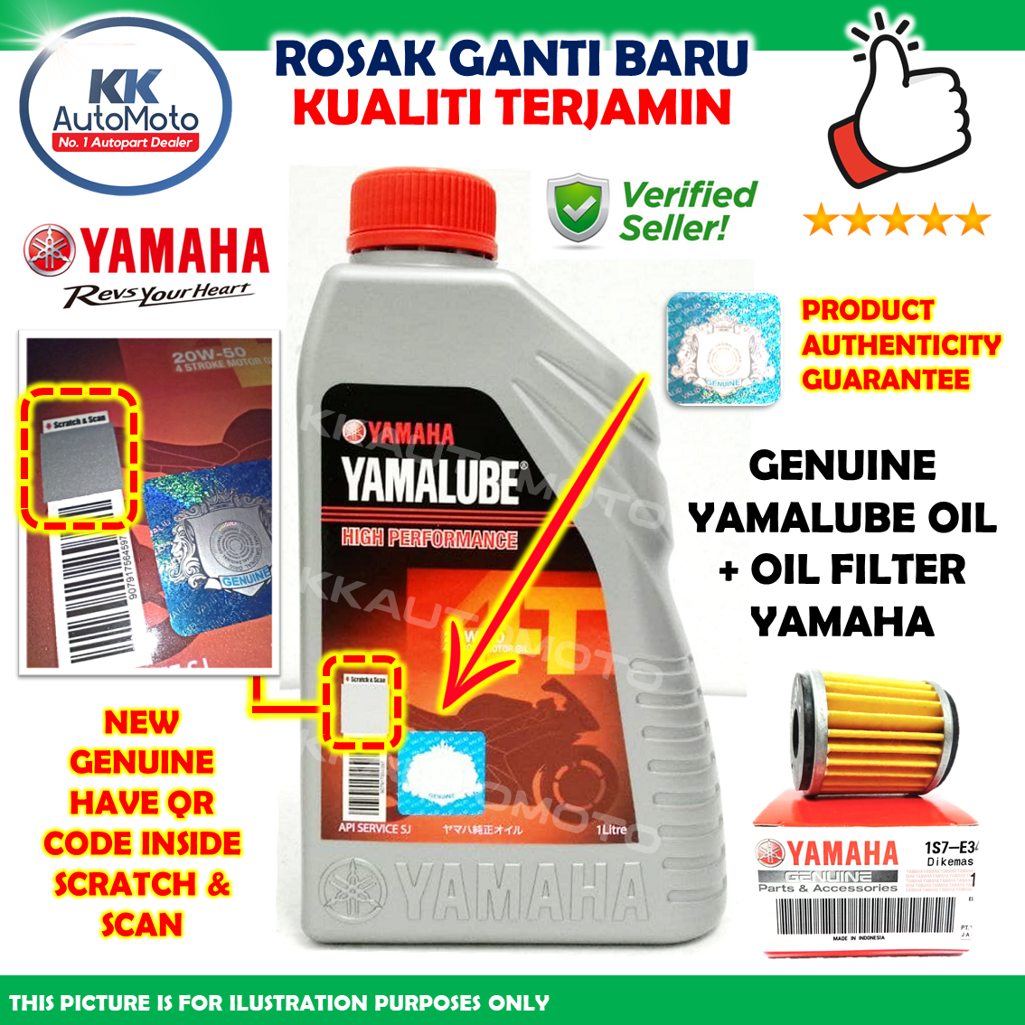 Genuine Original Yamaha Engine Oil Minyak Hitam 4T Yamalube High