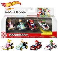 Hot Wheels Mario Kart Set Of 4 Toy Character Vehicles Includes 1 Exclusive Mario Toy - Assorted (GWB36)