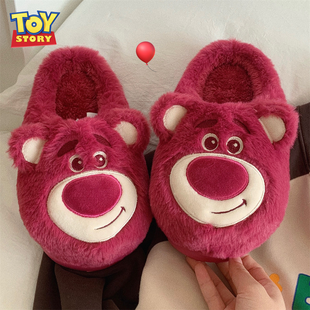 XIXITIAO Indoor Cotton Mop Strawberry Bear Closed-Toe Warm Comfortable Cotton Slippers for Women Autumn Winter Indoor Fuzzy Shoes