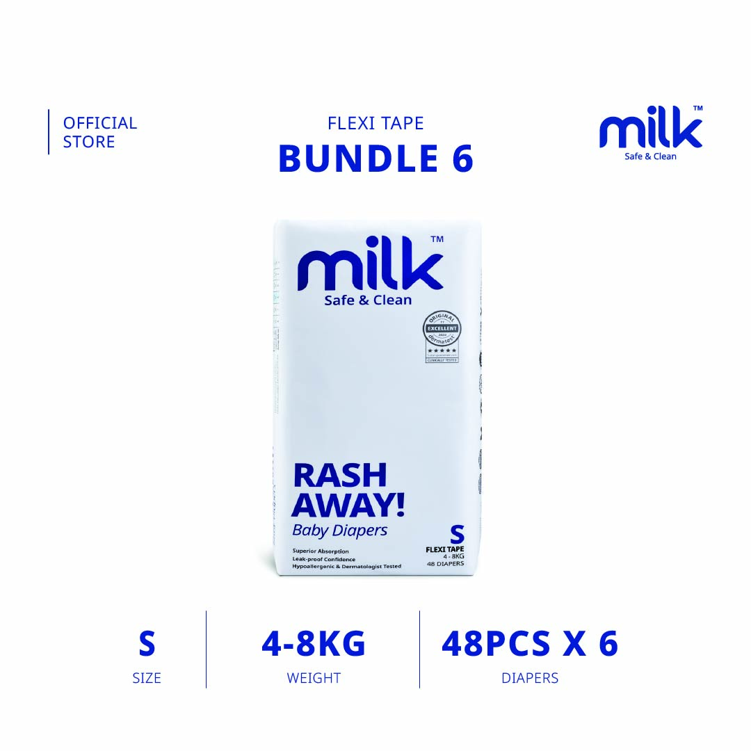 [BUNDLE] MILK Baby Diaper Flexi Tape NB88+S96 S288 M252 L216 XL180 (6 packs)