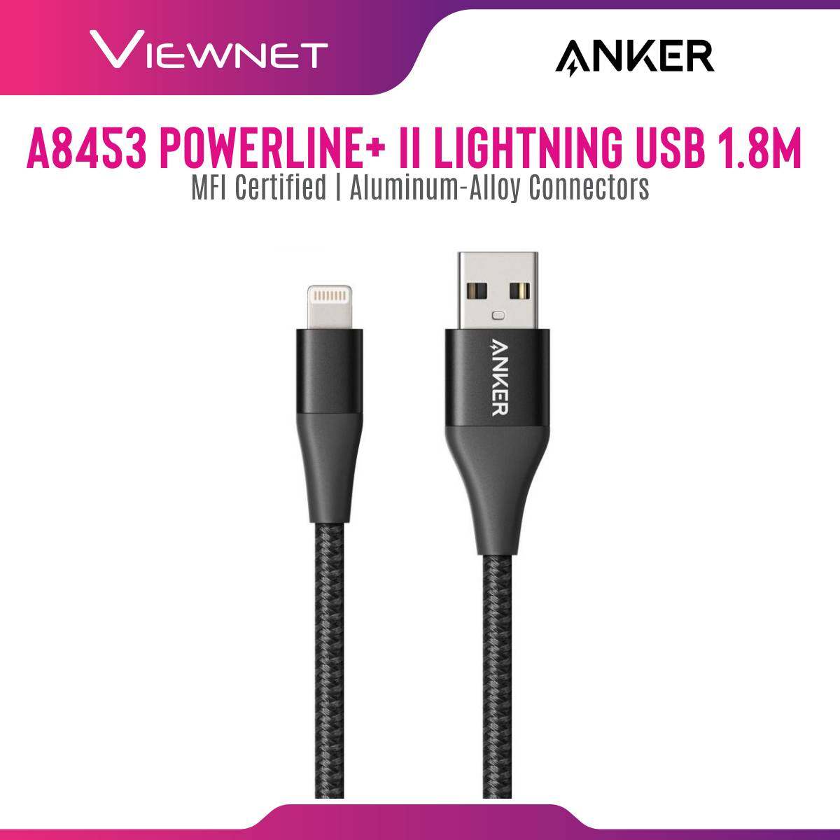 Anker A8453 PowerLine+ II 1.8M MFI Certified Lightning Cable - Red/Black (6ft)