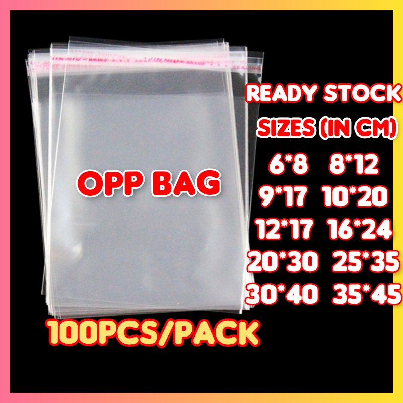 Self Adhesive Opp Plastic Bag 100pcs Per Set Opp Packing Beg Transparent Plastik beg Untuk Bungkusan T-shirt Baju Tudung