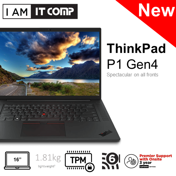 Lenovo ThinkPad P1 Gen 4 20Y3001UMY 16" WQXGA Laptop ( i7-11800H/16GB/512GB SSD/QUADRO/W10PRO ) 3 Ye