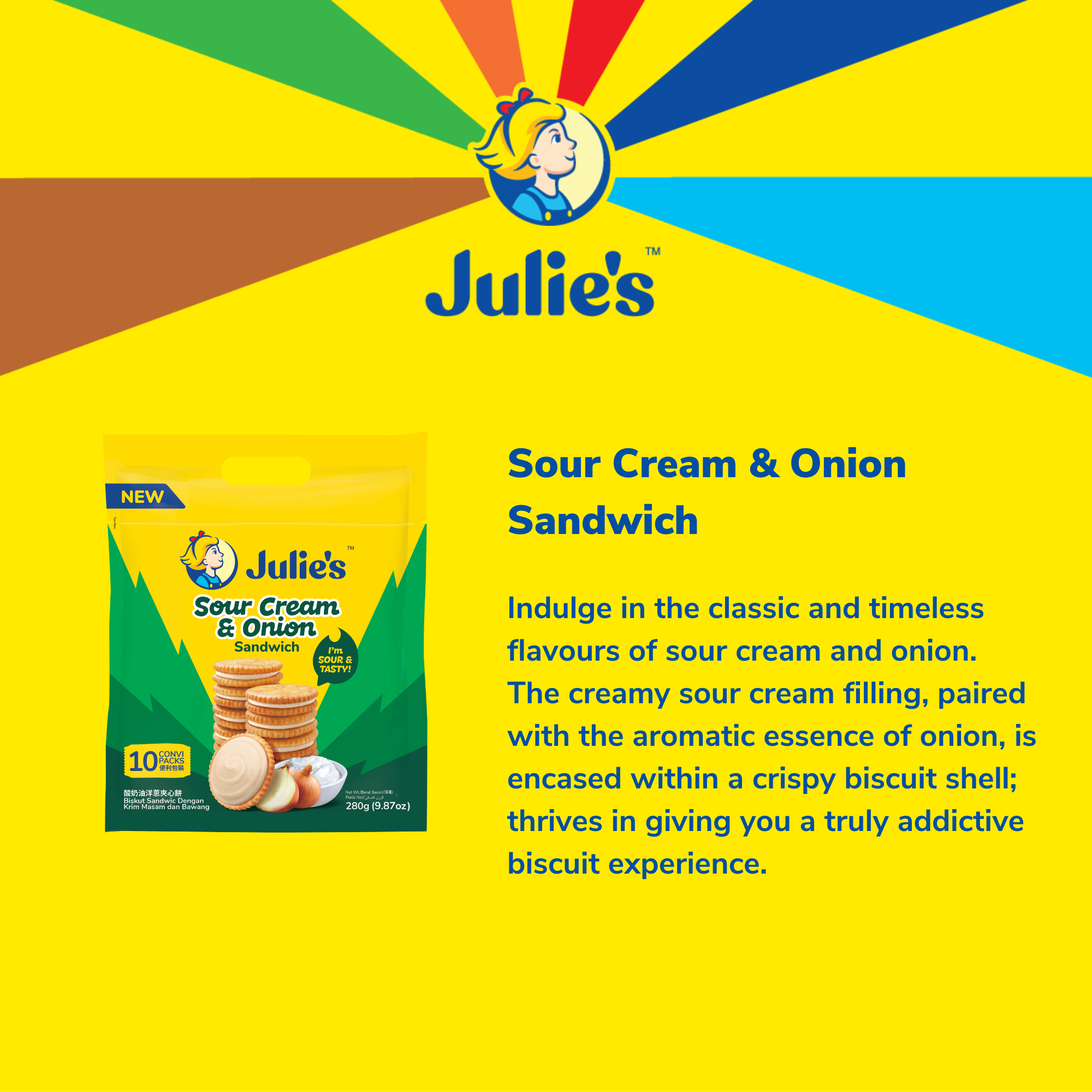 Julie's Sour Cream & Onion Sandwich 280g x 1 pack