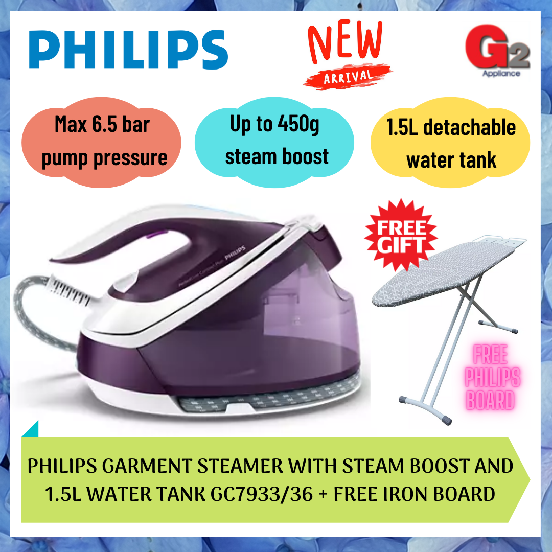 PHILIPS (Authorised Dealer) GARMENT STEAMER WITH STEAM BOOST AND 1.5L WATER TANK GC7933/36 + FREE IRON BOARD