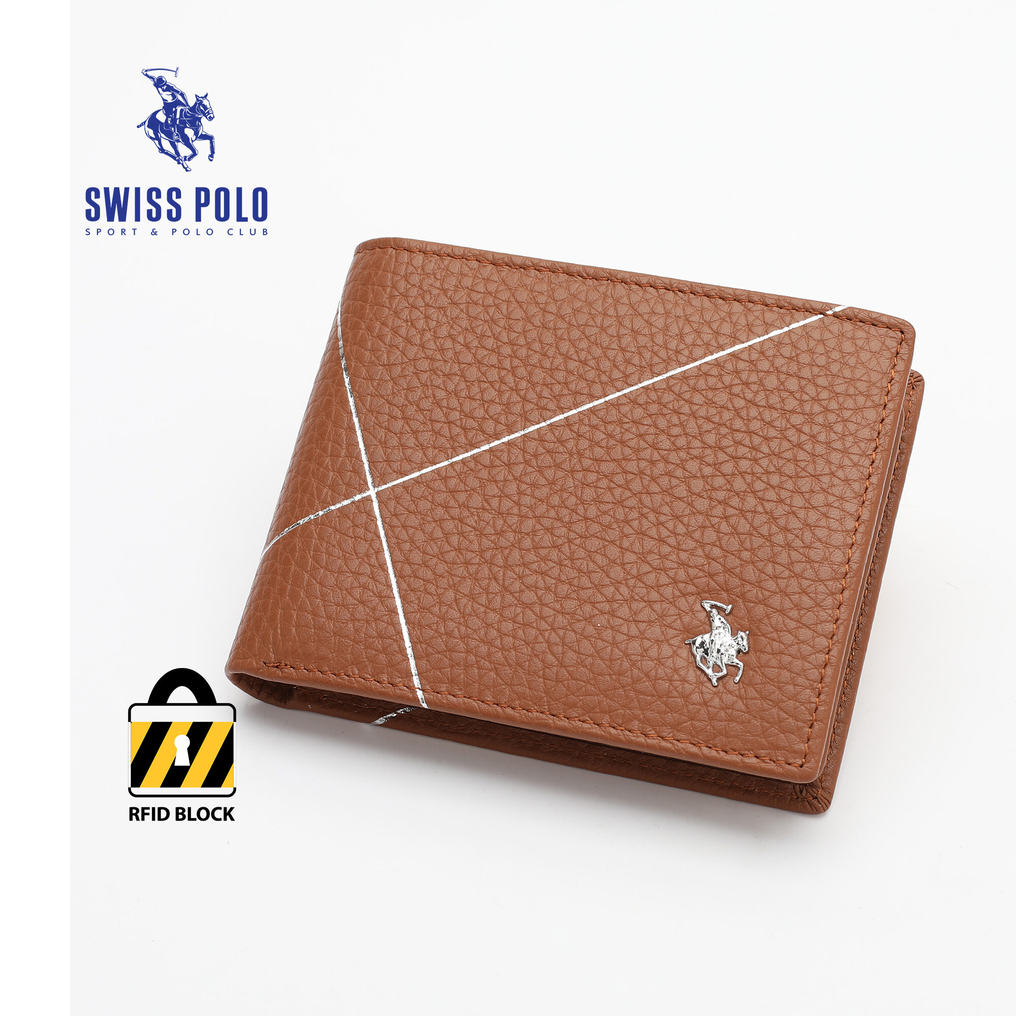 SWISS POLO Genuine Leather RFID Bifold Short Wallet SW 124-3 BROWN