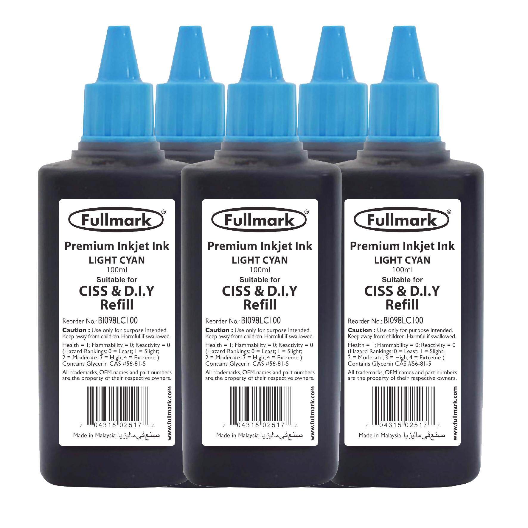 Fullmark BI098 Premium Inkjet Ink, 5 x 100ml ( Light Cyan) - compatible with HP