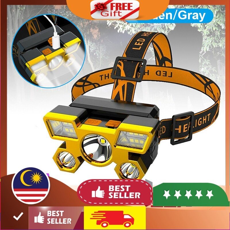 FREE GIFTLED Headlamp Fishing/Hunting/Camping Rechargeable Headlamp  Waterproof Flas Blue PGMall