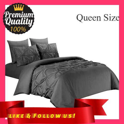People\'s Choice Square Elastic Embroidery Bedding Set 3-piece (1 quilt cover +2 pillow case) Dark Grey US Queen Size (Dark Gray)
