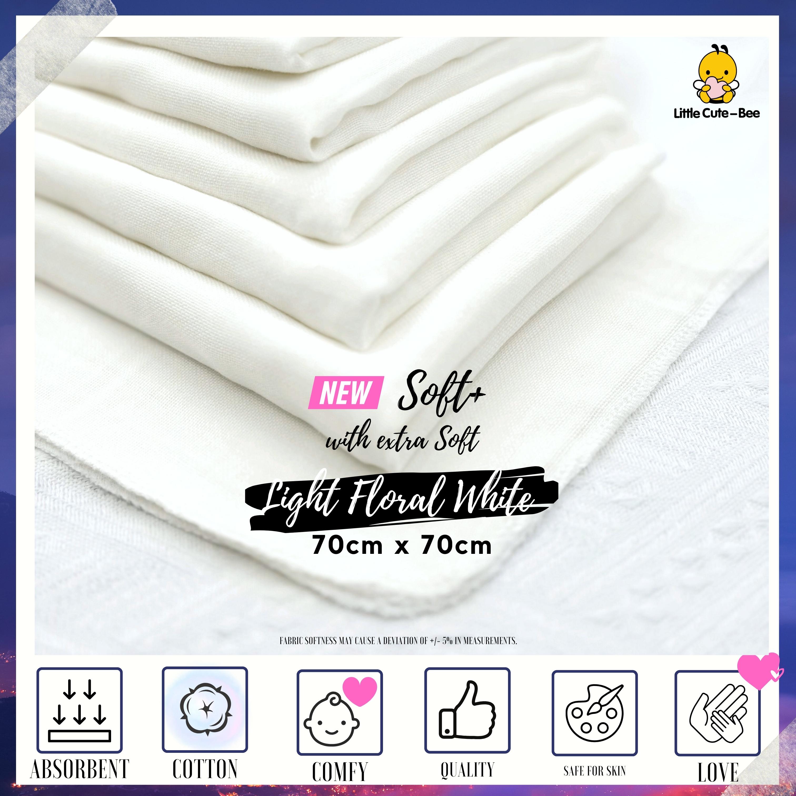 [Little Cute-Bee] Kain Lampin Bayi Kapas Putih | Baby Napkin Cotton White | Kain Lampin Baby | Bayi | Bayi Baru Lahir | Baby | Newborn | Infant | Kapas | Selesa | Cotton | Comfortable | Lembut | Soft | 70cm x 70cm | 76cm x 76cm