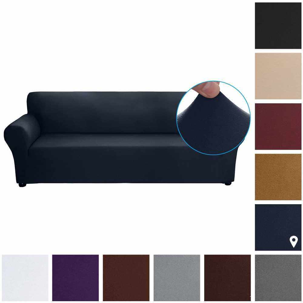 Stretch Sofa Slipcover Milk Silk Fabric Anti-Slip Soft Couch Sofa Cover 4 Seater Washable for Living Room Kids Pets(Dark Blue) (Dark Blue)