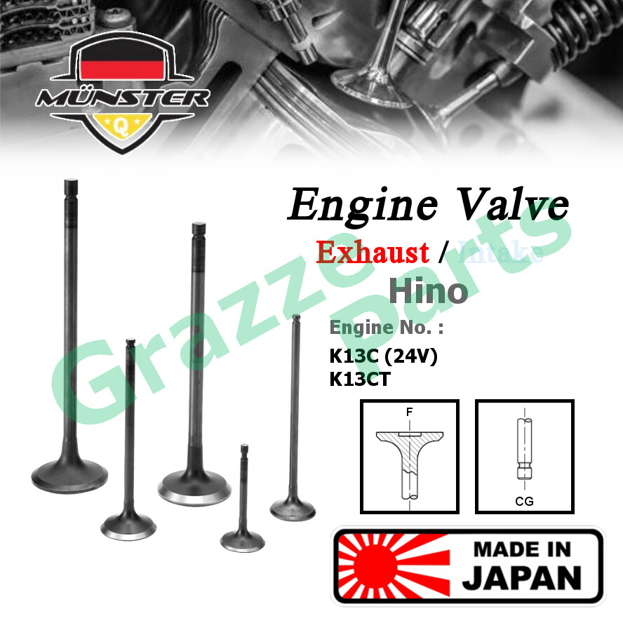 (4pc) Münster Engine Valve Exhaust (44.9mm) 13715-1600 for Hino Truck Tractor Industrial FH FN FP FQ