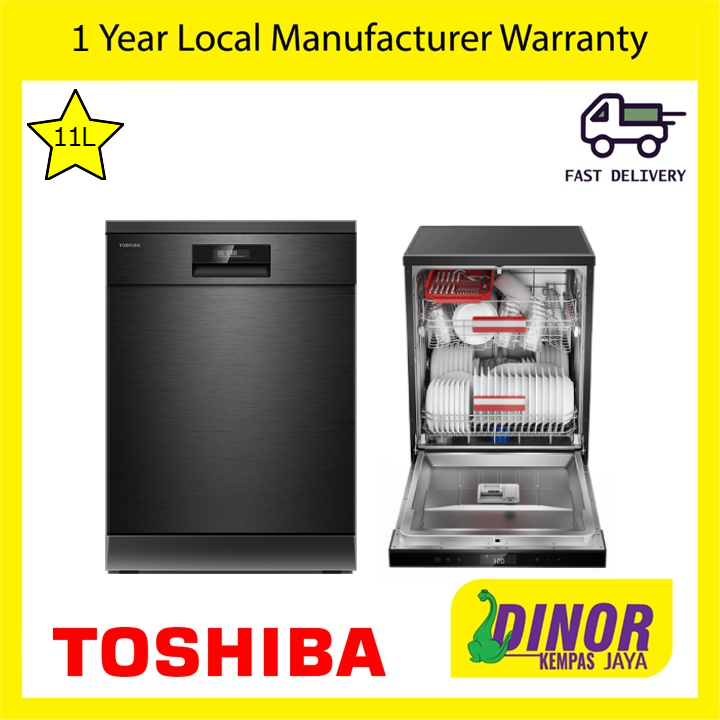Toshiba 14 Place Setting Free Standing Dishwasher 70°C Hot Water Wash UV LED Sterilizer DW-14F2(BS)-MY