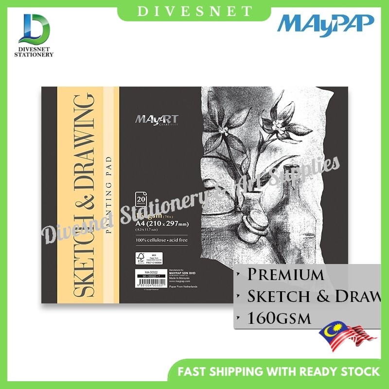 MayArt 20s 160g Premium Sketch & Drawing Pad A3 (MA00321) / A4 (MA00322)
