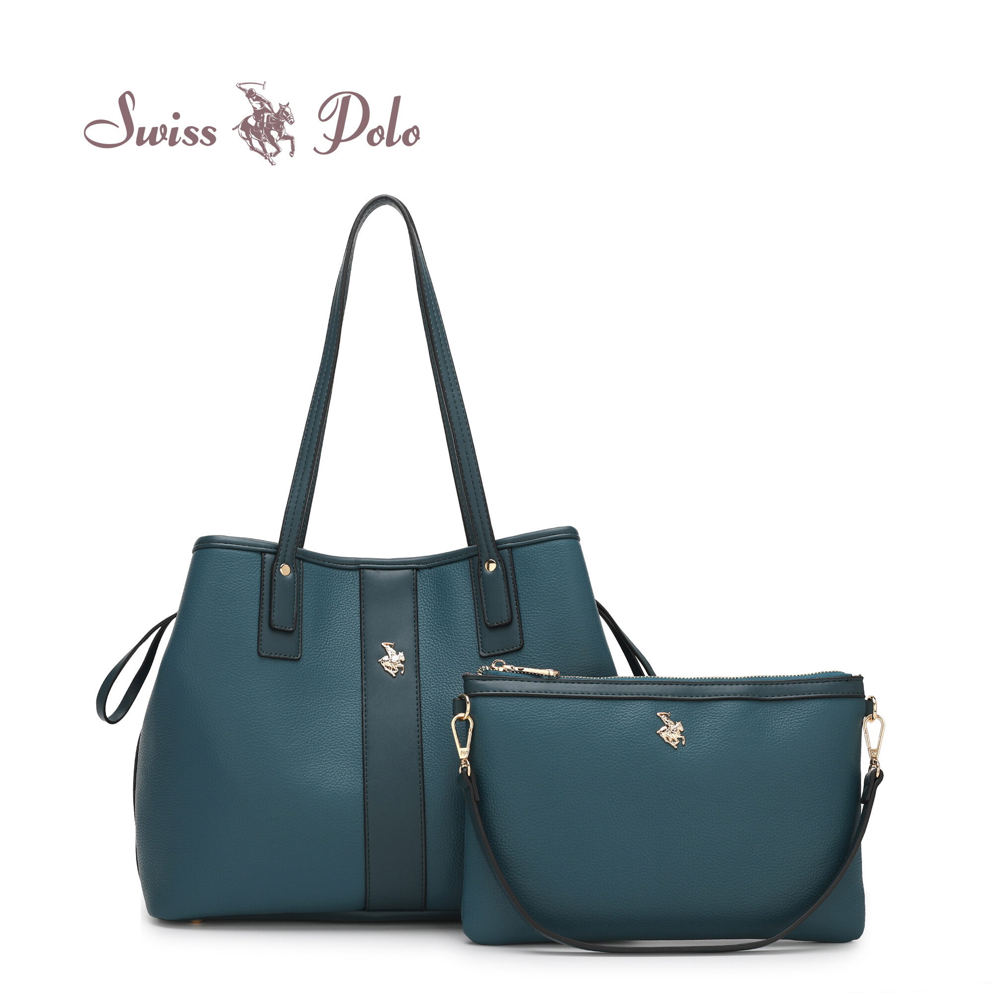 SWISS POLO 2 In 1 Ladies Top Handle Tote Bag With Pouch HFT 7686-4 BLUE
