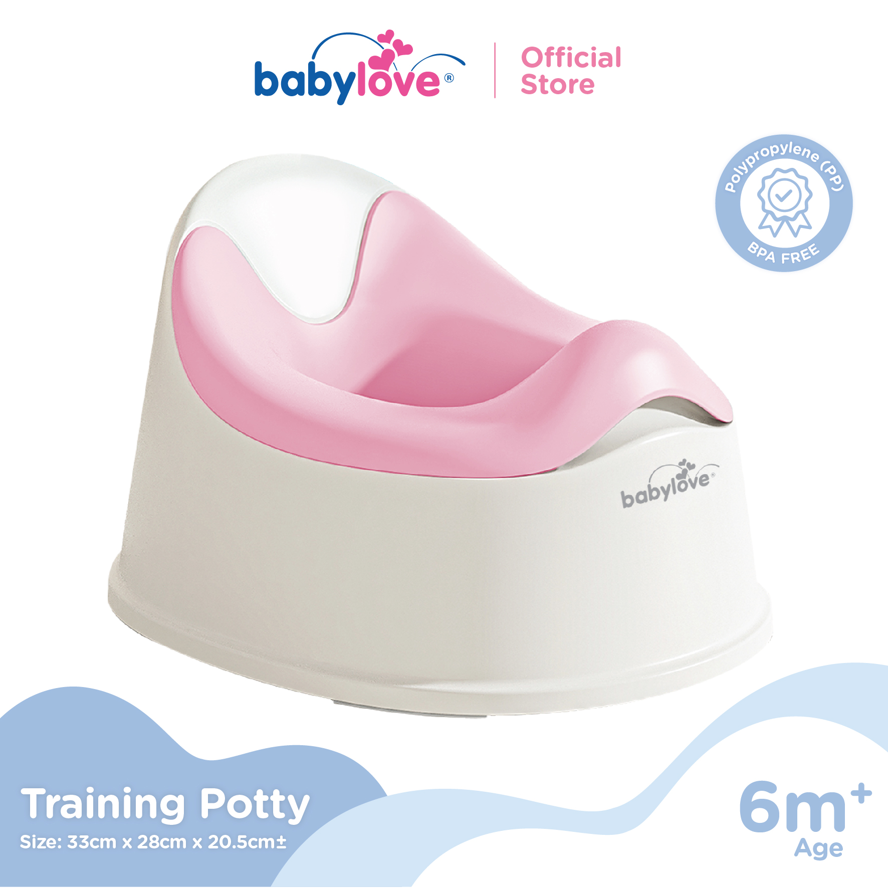 Babylove Baby Potty (Blue/Pink) (21cm x 33cm x 28cm) Polypropylene (PP) BPA-free