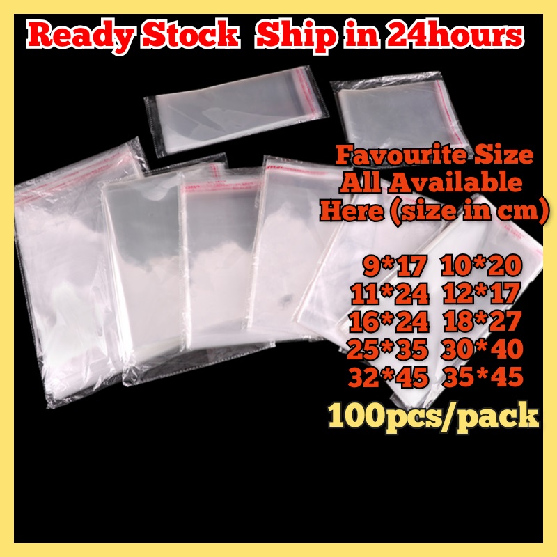 Opp Bag 100pcs Ready Stock Self Adhesive Transparent Packing Plastik Beg Untuk Tudung Baju Buku Wang Opp Plastic Bag in Ascension Sense