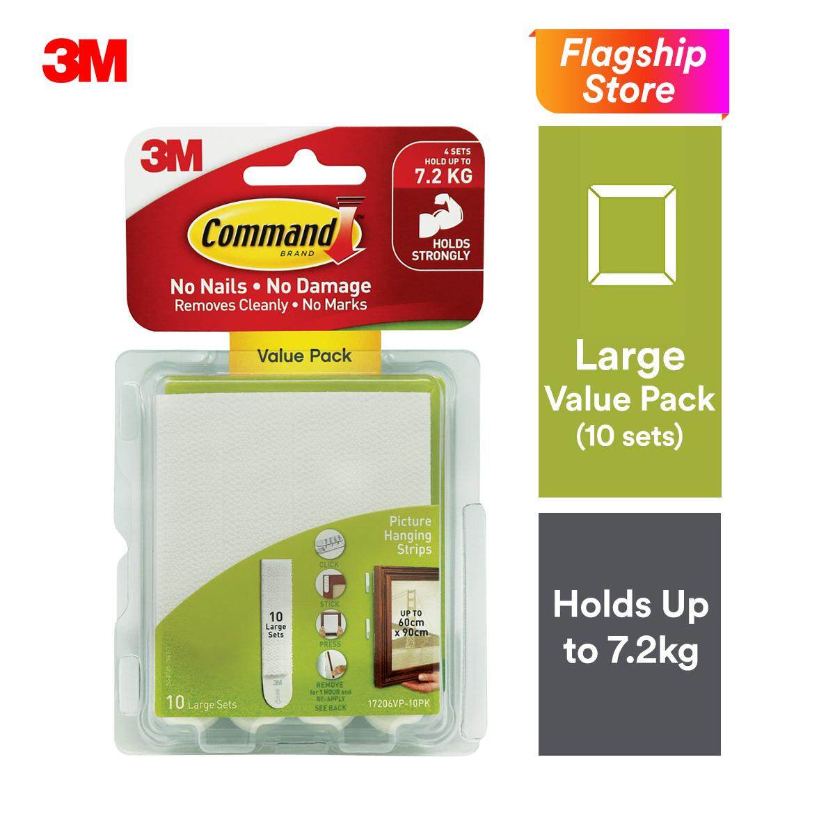 3M Command White Large Picture Hanging Strips (Holds Up To 7.2kg) (10 sets/pack) Wall Adhesive
