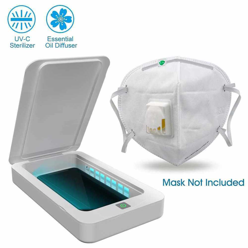 Anti-Virus UV Mask Sanitizer Cell Phone Sterilizer Aromatherapy Function Disinfector with USB Charging for iOS Android Mobile Phone Toothbrush Jewelry Watches Disinfection (White)