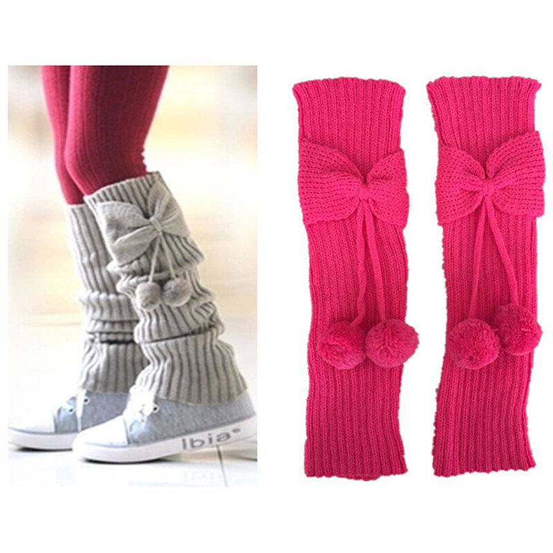 Feng Qi shop   Fashion Kids Girls Bowknot Pompom Knit Leg Warmers Boot Socks Toppers Christmas gifts