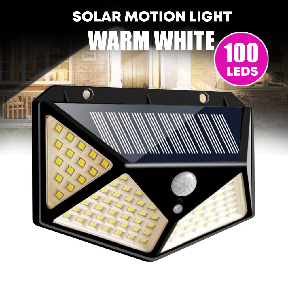 100 LED Solar Powered 4 Sided PIR Motion Sensor Waterproof Outdoor Wall 270° IP65 Light For Car Porch Security Garden