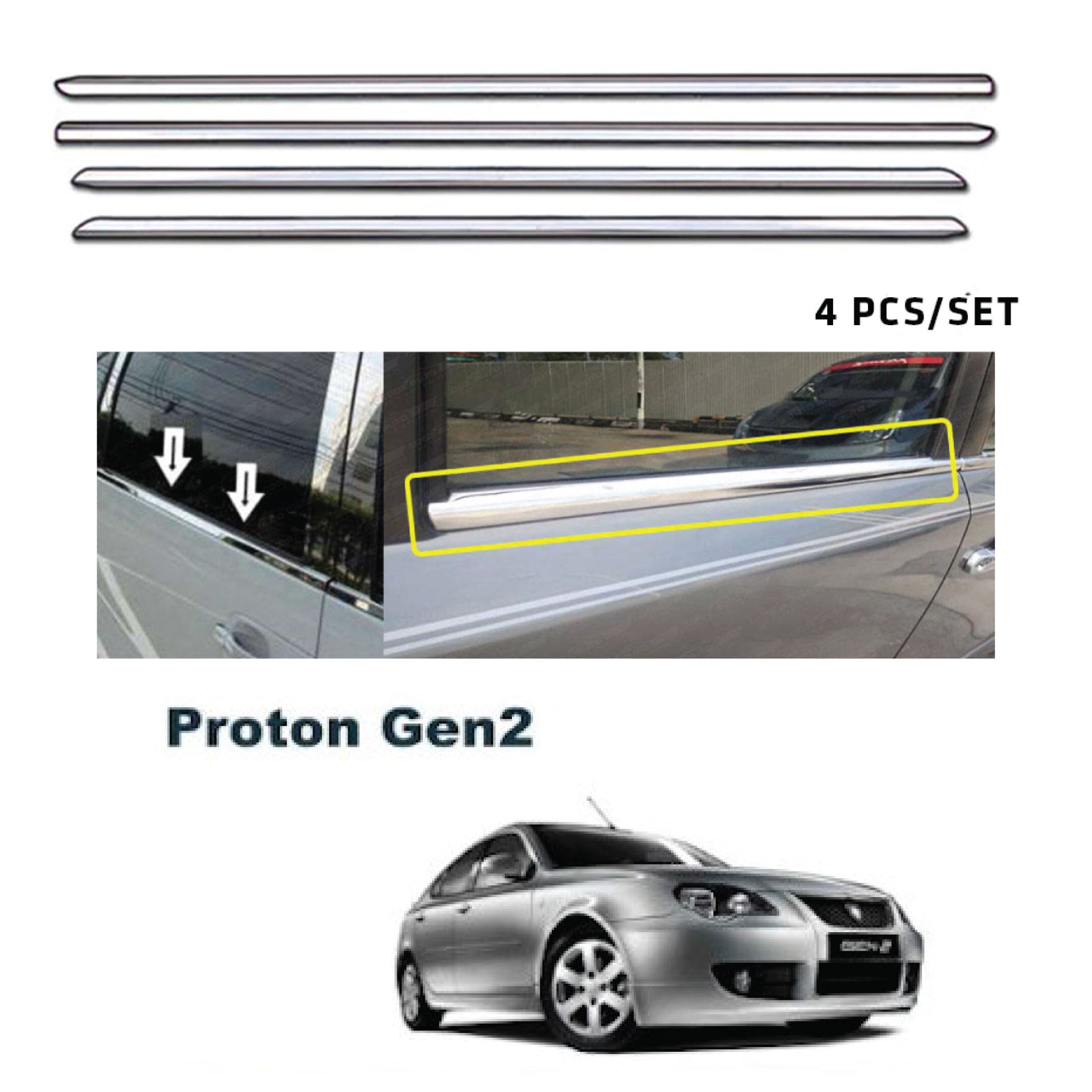 Proton Gen2 Window Trim Chrome Lining / Door Belt Moulding (4pcs)