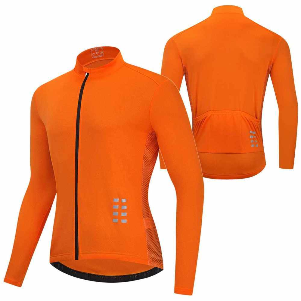 Men Long Sleeve Cycling Jersey Breathable MTB Bicycle Shirt Bike Riding Running Sports Jacket Clothing (Orange)