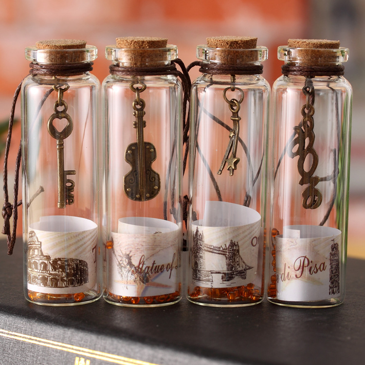 Retort Wishing Bottle With Stopper Key Cork Glass Drift Bottle Festival Student Birthday Holiday Party Gift