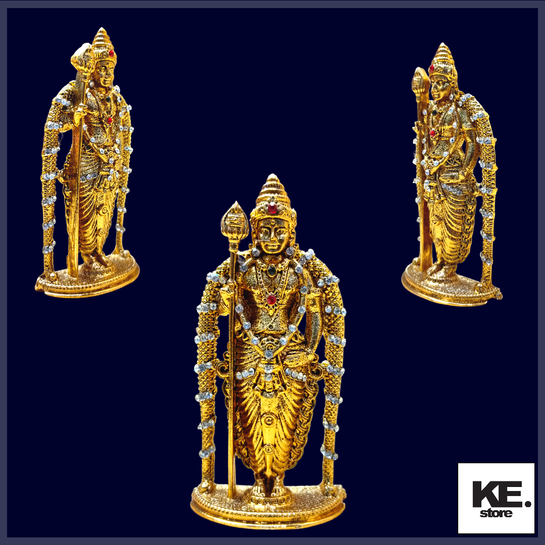 Murugan Gold Statue with stone works/ Statues Suitable For Home Decor/Car Dashboard/Office Table/KE120
