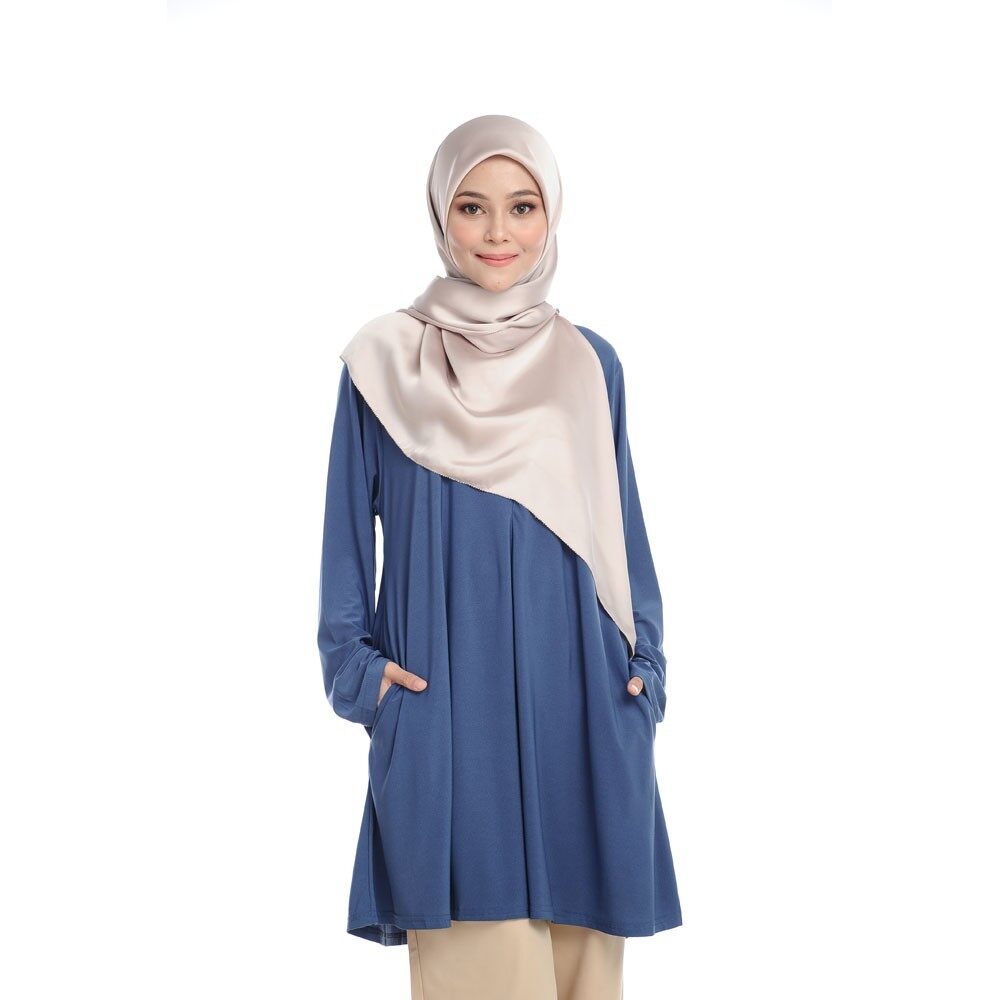 [ Local Ready Stocks ] LEANEN SURIA BLOUSE V3 - BLUE  Pakaian Wanita Muslimah Labuh Sopan Women Blouse Muslimah ( Saiz XL-XXL )
