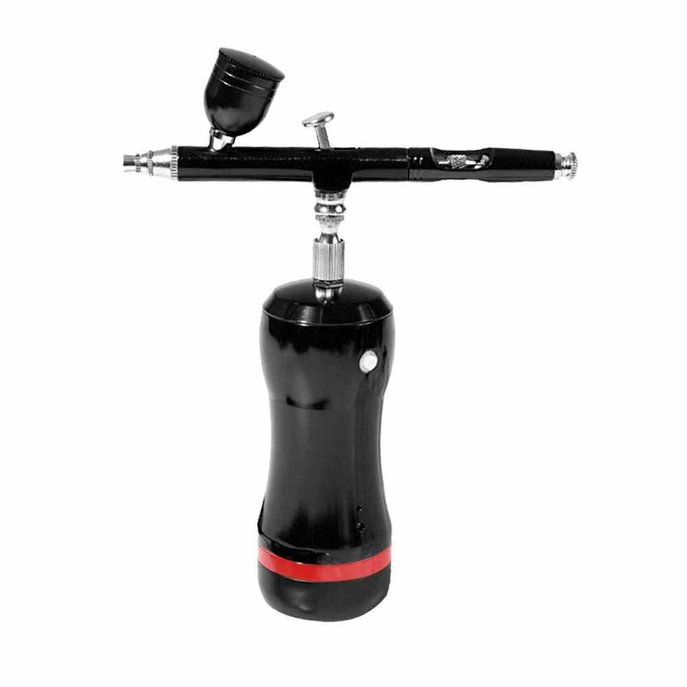 Portable Airbrush with Compressor Kit Auto Start &amp; Stop Air Brush 0.3mm 7cc Gravity Feed Rechargeable Mini Handheld Airbrush for Painting Nail Art Tattoo Cake Decorating DIY Models (Black)