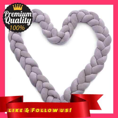 People\'s Choice Baby Crib Bumper Knotted Braided Bumper Handmade Soft Knot Pillow Pad Cushion Nursery Cradle Decor Baby Gift Crib Protector Cotton 1 Meter(39.4 Inch) - 3 Strands Grey (Grey)