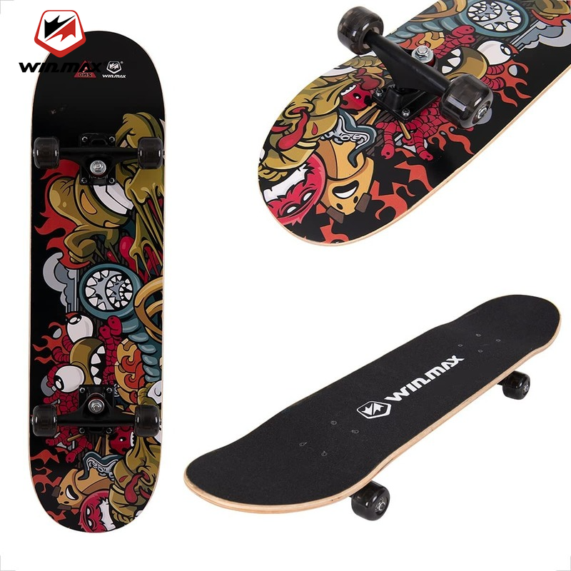 Win.Max Skateboard, Complete Board with Abec-7 Bearings, 31 X 8 Inch Wooden Board with 7 Sections, Maple Veneer.