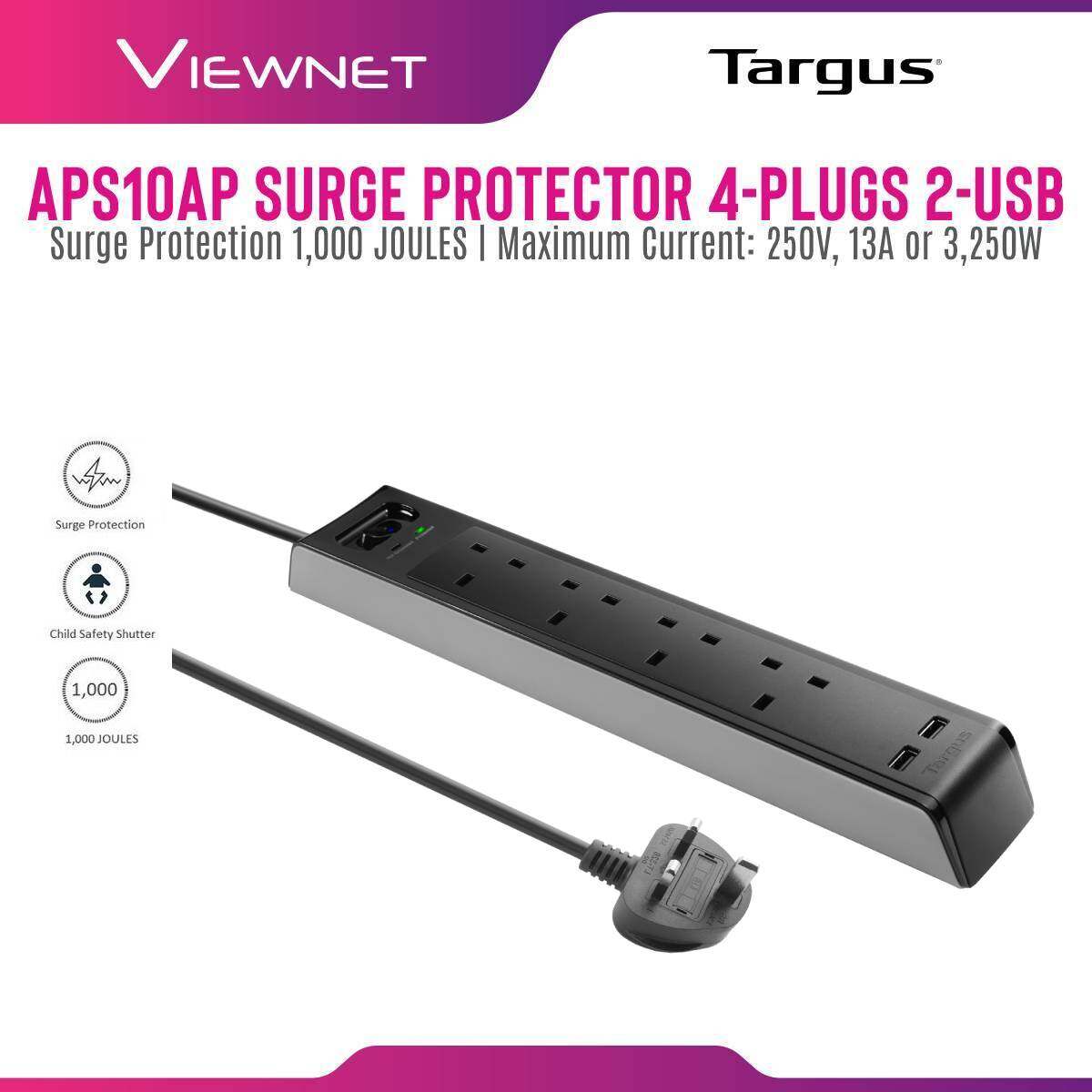 TARGUS Surge Protector Extension Socket 4-PLUGS With 2-USB 2M (APS10AP-50) APS10AP - Black