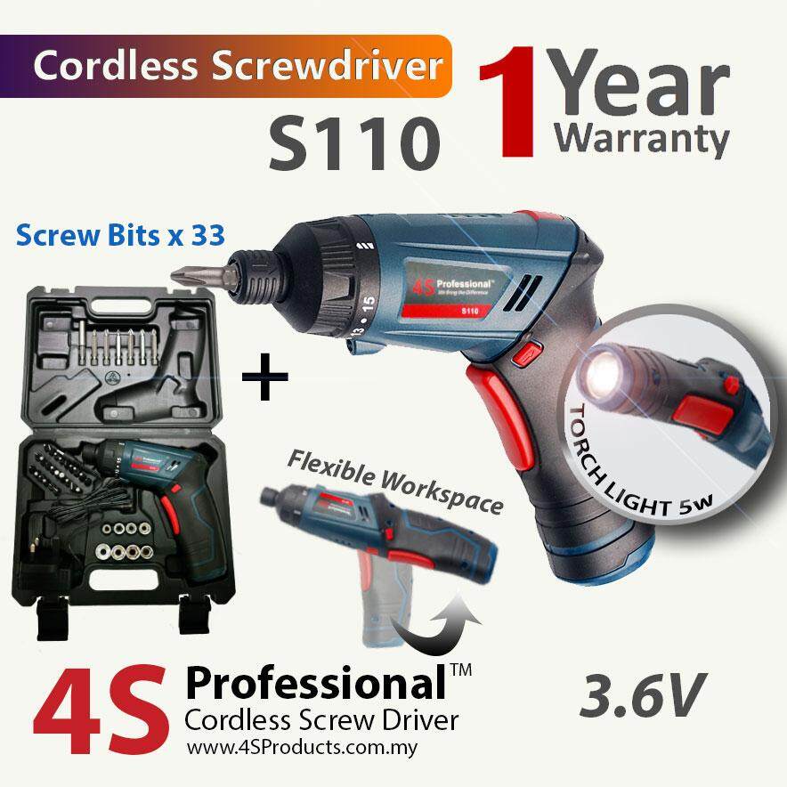 4S Professional™ S110 Cordless Screwdriver Drill 3.6V + 33pcs Bits Set (1 Year Warranty) [SURVIVAL KIT]