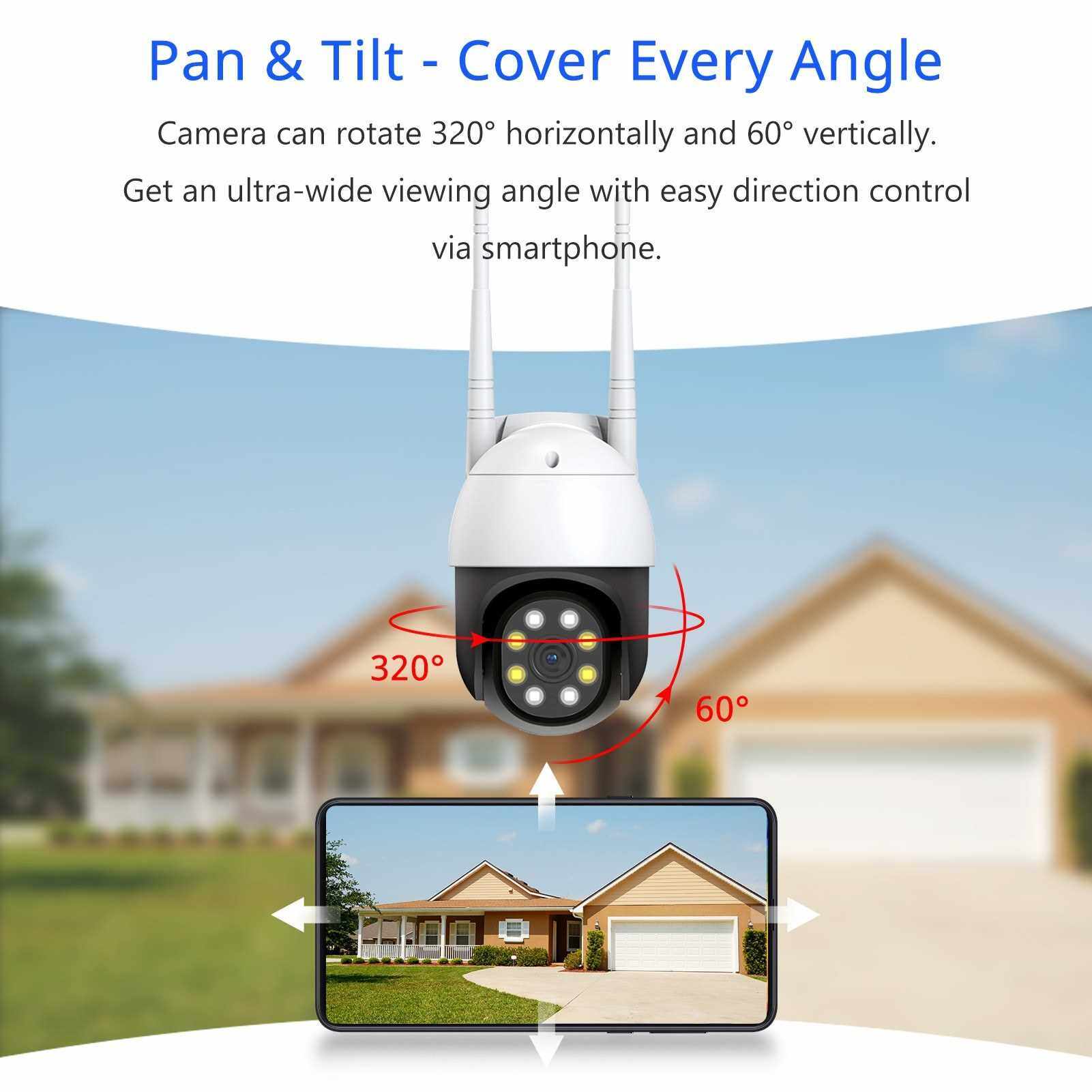 Outdoor Security Camera, 720P Pan Tilt Wireless WiFi Outdoor Cameras for Home Security System with 360 View, Night Vision, Two-Way Audio, Motion Detection,Ycc365plus App Remote Access, IP66 Waterproof (Black & White)