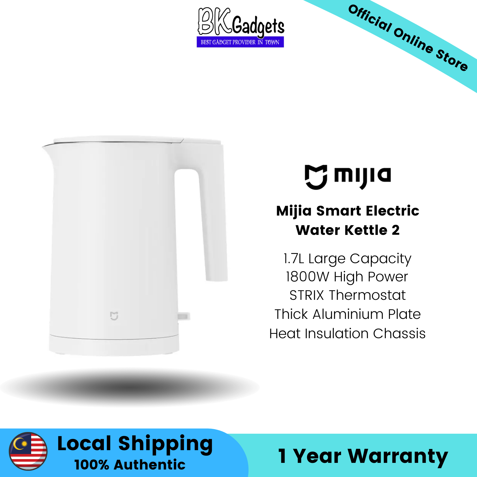 Mijia Smart Electric Water Kettle 2 - 1.7L Large Capacity 1800W High Power STRIX Thermostat