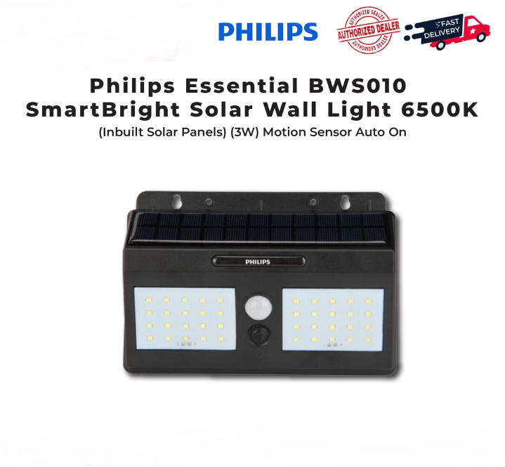 Philips Essential BWS010 SmartBright Solar Wall Light 6500K (Inbuilt Solar Panels) (10W) Motion Sensor Auto On