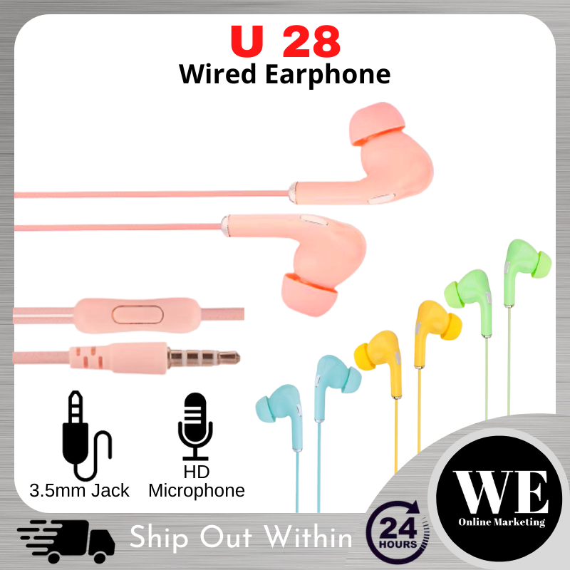 (Ready Stock) Macaron Wired Earphone u19 / U28 - Twins In-Ear 3.5mm Jack Wired Earbud Microphone Colourful Handsfree Stereo