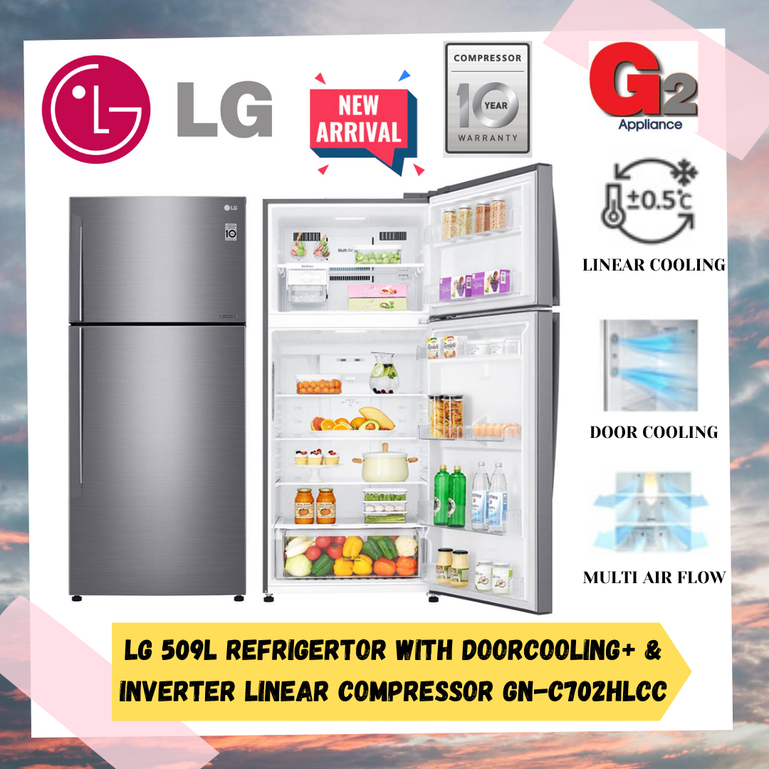 LG REFRIGERATOR 5 STAR (Gross 547L/Net 509L) with DoorCooling+ & Inverter Linear Compressor GN-C702H