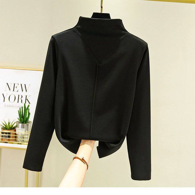 Áo Thun Nửa Cổ Lọ Cho Nữ Áo Lót Tự Sưởi Ấm Bằng Nhung Đức Hai Mặt Dày Dặn Áo Thun Nữ Dáng Ôm