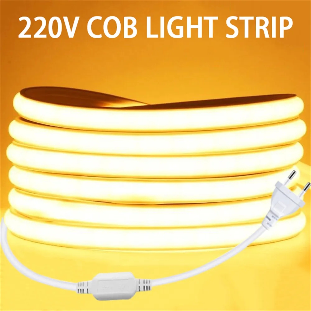 Creative High Bright COB LED Strip Light 288leds/M EU Plug 220V Outdoor Garden FOB LED Tape For Bedroom Kitchen Lighting
